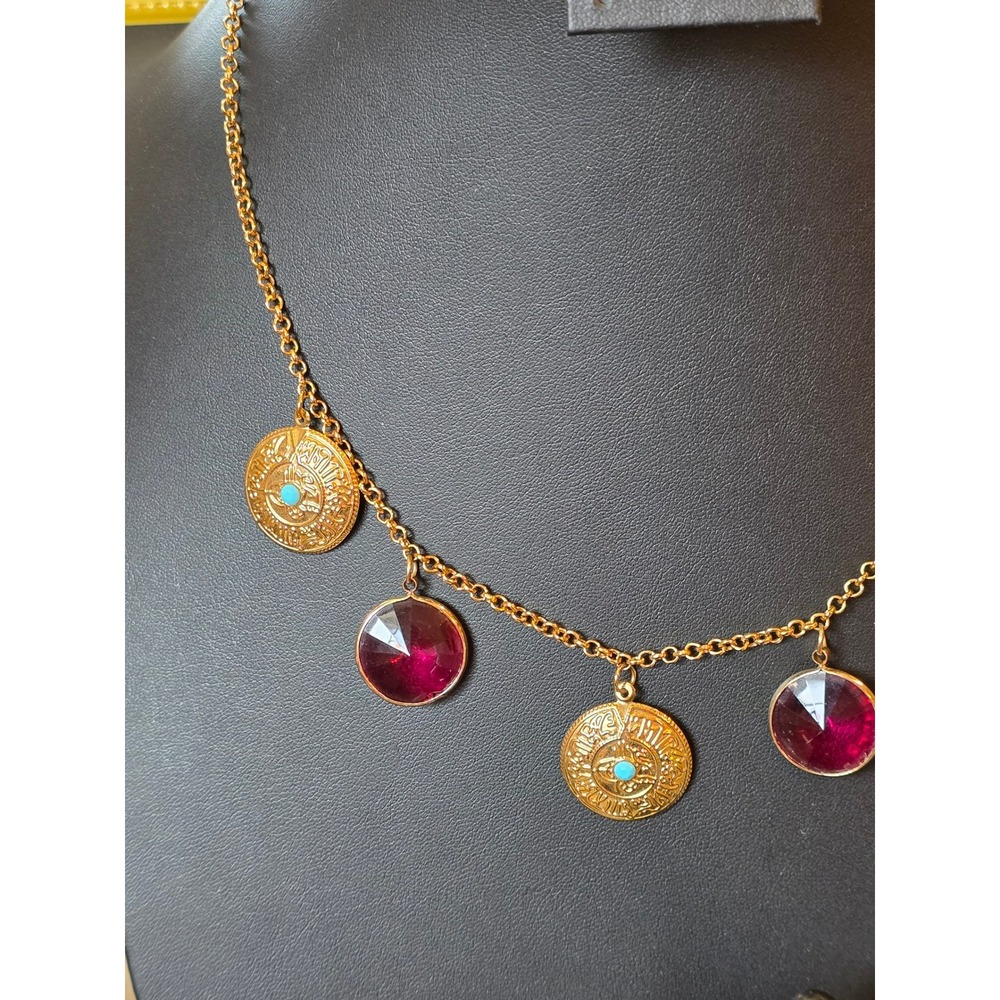 Byzantine Inspired Gold Tone Red Gemstone Necklace &‎ Bracelet Set - Picture 3 of 5